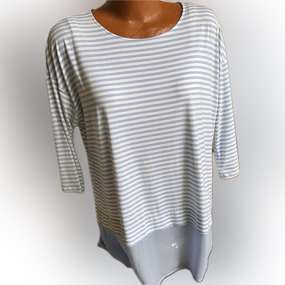 NWOT Chico’s summer stripe tunic top flowing poly 2 / L 10/12 💕